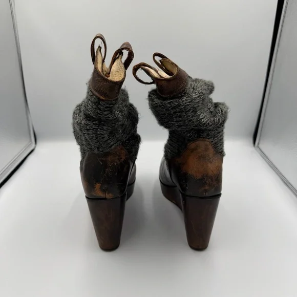 Bed Stu Leather Bruges Slouch Grey Knit Wedge Distressed Bohemian Moto Boot 8 - Picture 8 of 11